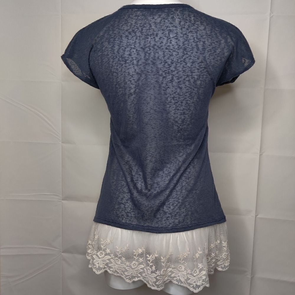 3/$25 Moa Moa Navy Blue Knit Lace Hem Top Sz S - Picture 7 of 9